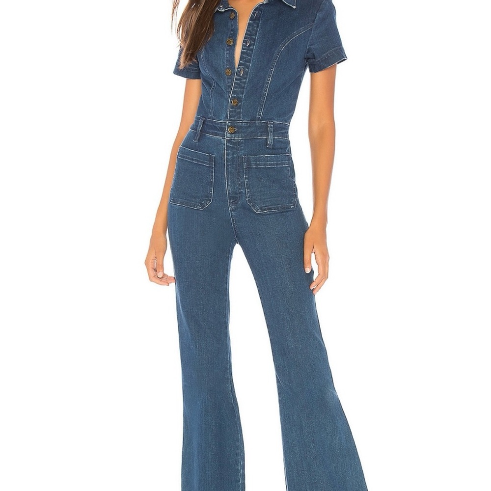 Show Me Your MuMu Blue Retro Flared Jumpsuit